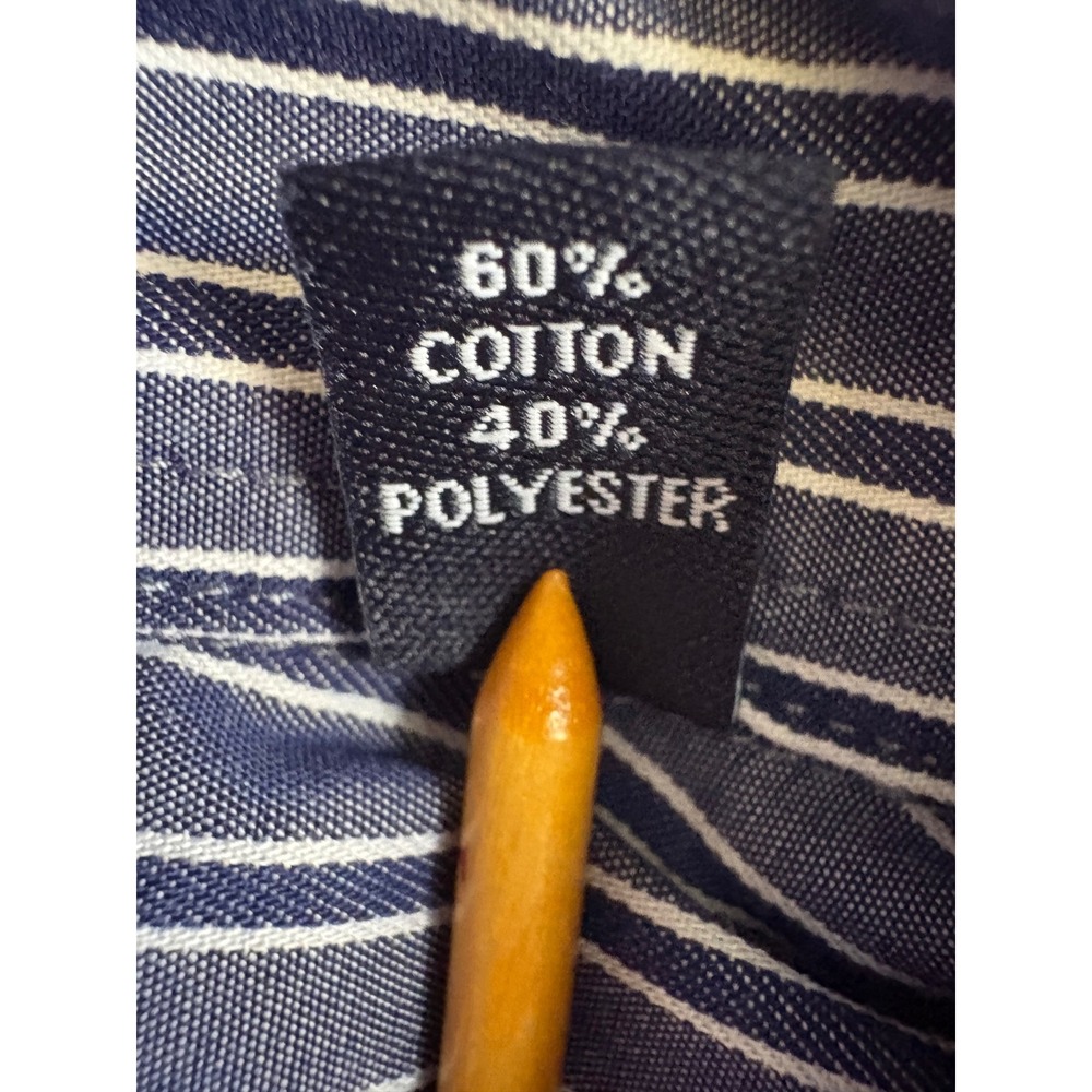 CHAPS Mens Blue White Pinstripe Stretch No Wrinkle  Fit Dress Shirt 17 1/2 32/33 - Picture 3 of 7